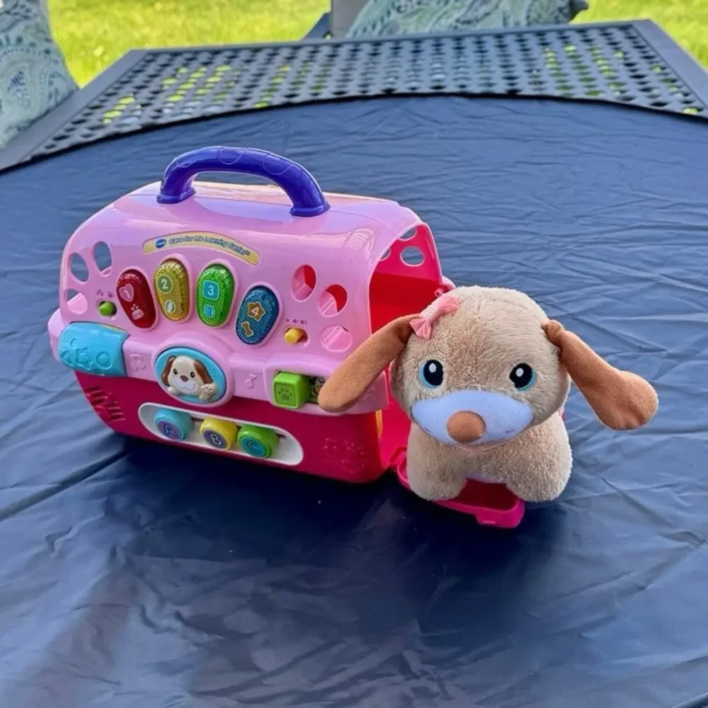 VTech Care for Me Learning Carrier Pink Interactive Pet Carrier Plush Puppy Toy